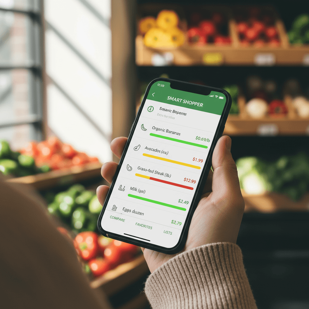 Gaza Daily Price Tracker mobile app interface with price listings and trend indicators
